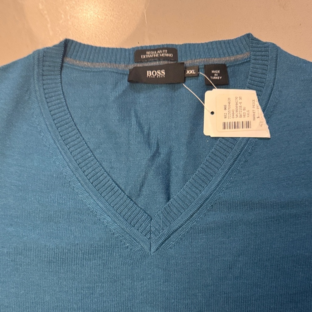 Boss Men's Teal V-Neck Sweater